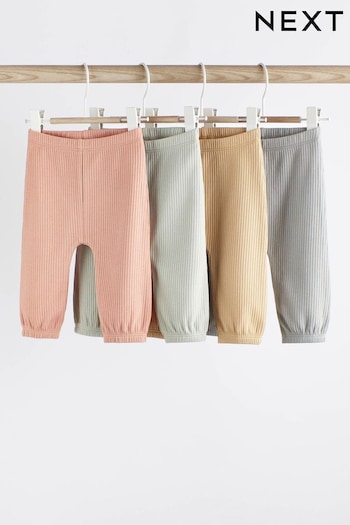 Mint Green/ Tan Brown Ribbed Relaxed Baby Leggings Ragged 4 Pack (0mths-2yrs) (675948) | £14 - £16