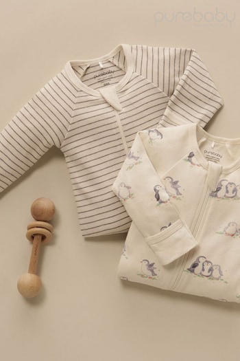Purebaby Zip Polar Print Baby Sleepsuit 2 Pack (676066) | £35