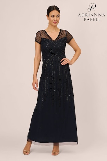 Adrianna Papell Studio Blue Beaded V-Neck Gown (676382) | £159