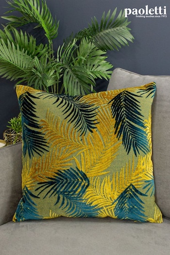 Riva Paoletti Gold/Teal Blue Palm Grove Velvet Polyester Filled Cushion (676393) | £18