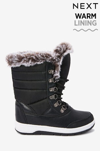 Black Waterproof Warm Faux Fur Lined Snow Boots (676411) | £45 - £52