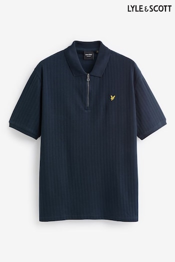 Lyle & Scott Navy Blue Plus Size Textured Zip Neck Polo Shirt (676427) | £60