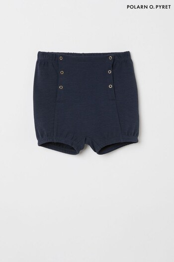 Polarn O. Pyret Blue Organic Cotton Popper Front Shorts (676437) | £16