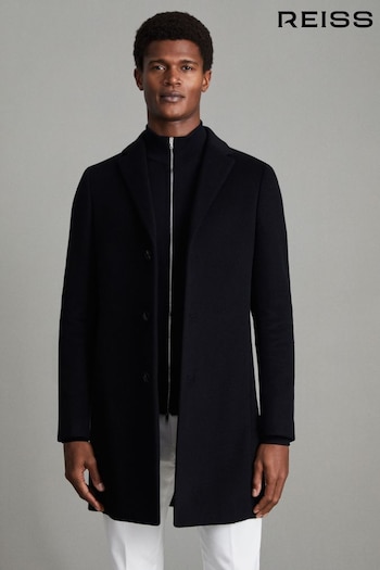 Reiss Black Gable Wool Blend Single Breasted Epsom Overcoat (676535) | £328