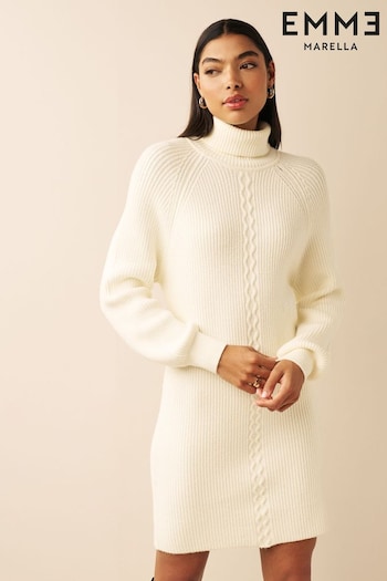 Emme by Marella Cavour Roll Neck Knitted White Mini Dress (676600) | £195