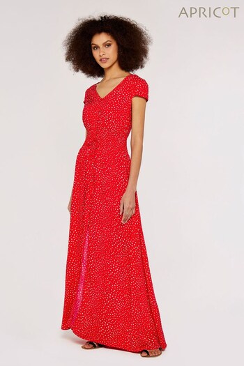 Apricot Red Textured Dot Button Maxi Dress (676676) | £39