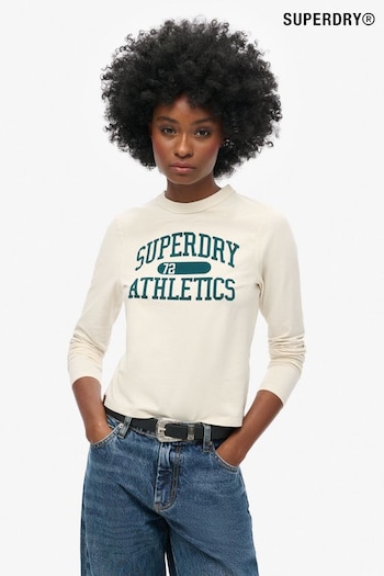 Superdry Turtledove Cream Athletic Ringer Slim Long Sleeve Top (677003) | £27