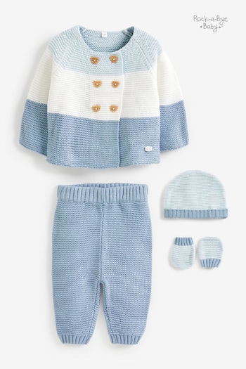 Little Gent Blue Knitted Cardigan, Trouser, Hat and Mittens Boxed Gift Set (677093) | £28