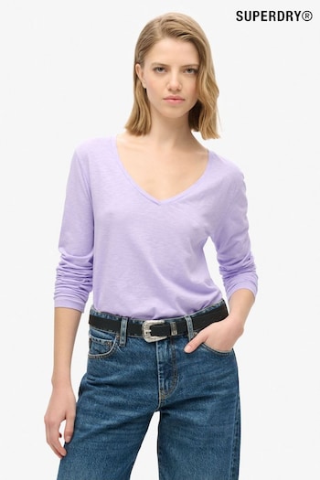 Superdry Light Lavender Purple Long Sleeve V-Neck Jersey Top (677352) | £23