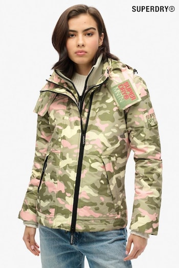 Superdry Seagrass Green Pink Camo Hooded Mountain Windbreaker Jacket (677355) | £100