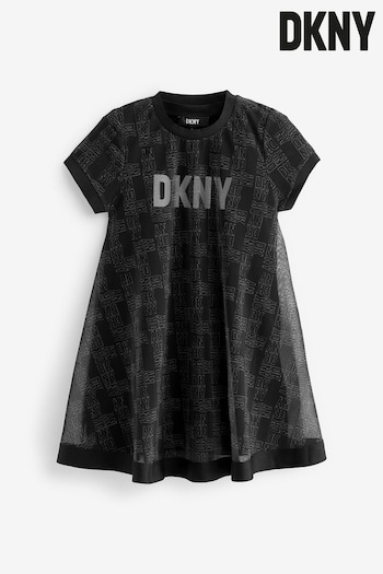 DKNY Two Layer Mesh Logo Black Dress (677669) | £111 - £121