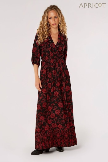 Apricot Red Floral Border Wrap Maxi Dress (677687) | £45