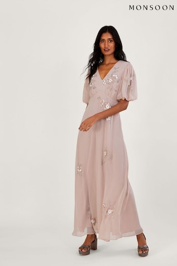 Monsoon Pink August Sustainable Embellished Maxi Dress (677874) | £150