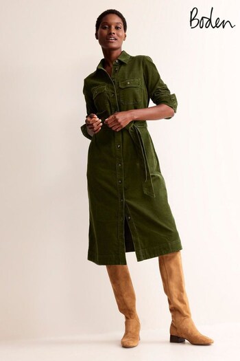 Boden Green Eloise Cord Midi Shirt Dress (677908) | £130