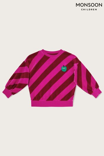 Monsoon Pink Diagonal Stripe Velour Jumper (678069) | £26 - £30