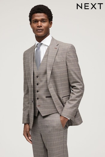 Taupe Skinny Fit Trimmed Check Suit: Jacket (678565) | £99