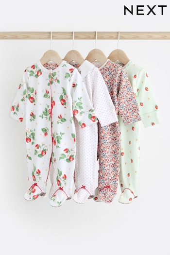 Red/White Baby 4 Pack Footed Sleepsuits (0-3yrs) (678653) | £26 - £28