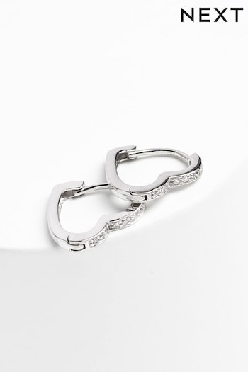 Sterling Silver Heart Hoop Earrings with Cubic Zirconia (678704) | £20