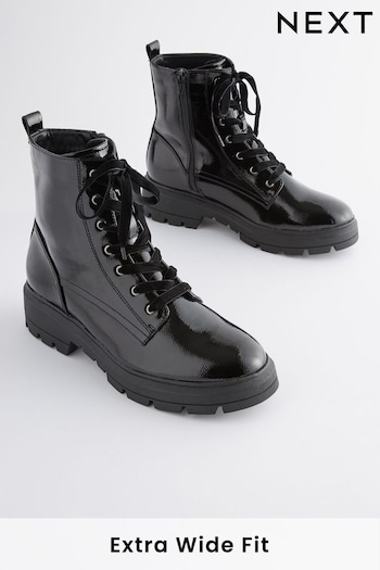 Black Textured Patent Extra Wide Fit Forever Comfort® Lace-Up Boots (678794) | £40