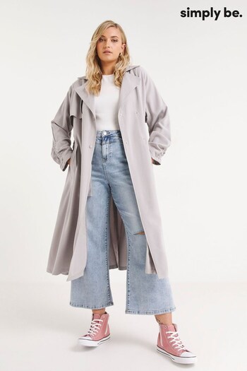 Simply Be Grey Ruched Sleeve Soft Trench Coat (678825) | £70