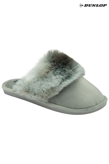 Dunlop Grey Ladies Closed Toe Faux Fur Mule Slippers (678831) | £18