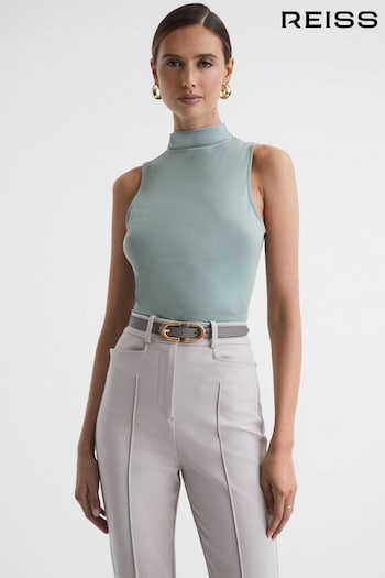 Reiss Sage Bianca Fitted Ruched High-Neck Top (679328) | £48