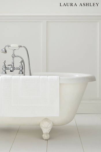 Laura Ashley White Cotton Border Bath Mat (679508) | £24