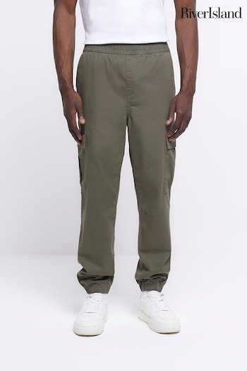River Island Khaki Green Slim Fit Cuffed Cargo Trousers (679628) | £30