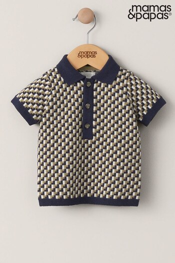 Mamas & Papas Blue Short Sleeve Knit Polo Shirt (679952) | £22