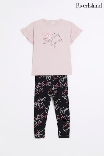 River Island Pink Girls Pretty Frill T-Shirt Set (680410) | £16