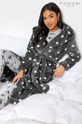PixieGirl Petite Grey Star Print Hooded Robe (680731) | £27