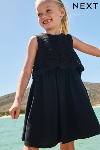 Black Crochet Vest Dress bianco (3-12yrs) (680999) | £18 - £22