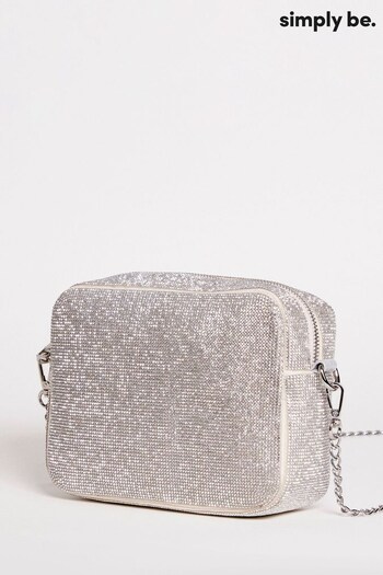 Simply Be Silver Diamante Camera Bag With Chain Strap (681319) | £36