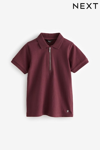 Plum Purple Textured Short Sleeve Quarter Zip Polo Shirt (3-16yrs) (681553) | £12 - £17