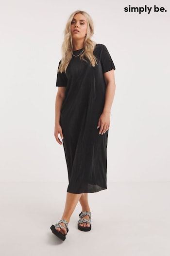 Simply Be Plisse Midi T-Shirt Black Dress (681559) | £36