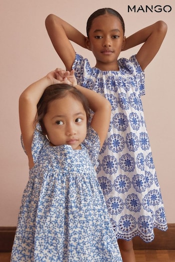 Mango Blue Floral Embroidery Dress (681575) | £21