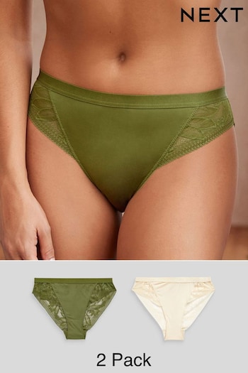 Green/Cream High Leg Microfibre & Lace Knickers 2 Pack (681642) | £18
