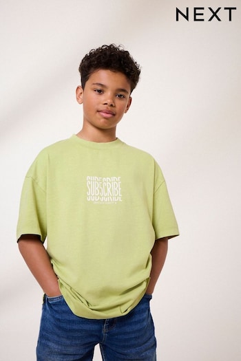 Lime Green Back Print Relaxed Fit 100% Cotton Washed Short Sleeve T-Shirt (3-16yrs) (681921) | £9 - £12