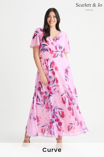 Scarlett & Jo Light Pink Floral Isabelle Angel Sleeve Maxi Dress (682523) | £95