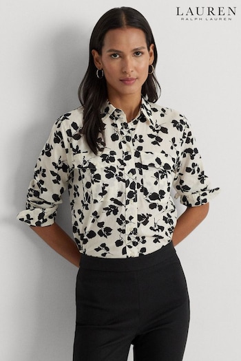 Lauren Ralph Lauren White/Black Court Classic Fit Leaf Print Shirt (682525) | £149