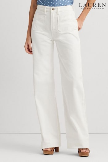 Lauren Ralph Lauren High Waisted Wide Leg White Jeans (682621) | £189