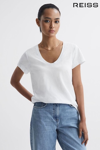 Reiss White Ashley Cotton Scoop Neck T-Shirt (682718) | £35