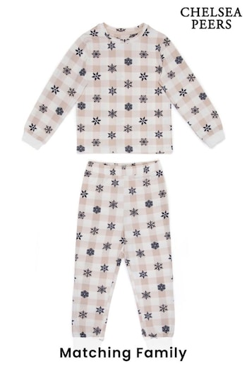 Chelsea Peers Cream Kids Recycled Fibre Gingham Snowflake Print Long Pyjama Set (682738) | £28