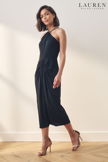 Lauren Ralph Lauren Amberline Stretch Jersey Halterneck Chain Midi Black Dress (682777) | £259