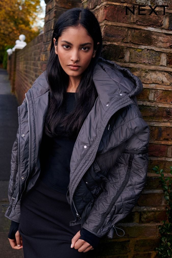 Grey hooded hotsell jacket women's