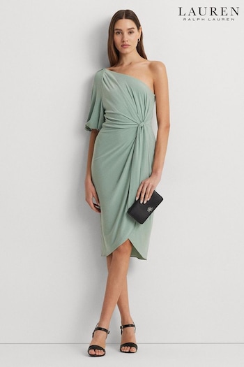 Lauren Ralph Lauren  Green Mariyow Jersey Tie Waist Balloon Sleeve Dress (682834) | £219