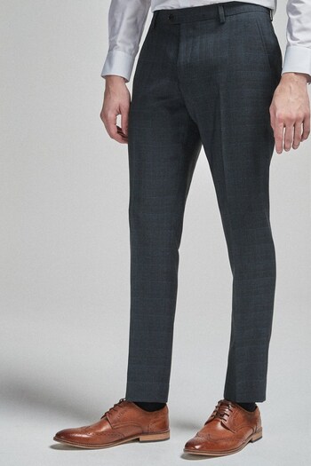 Navy Blue Check Slim Check Smart Trousers Fit (682855) | £28