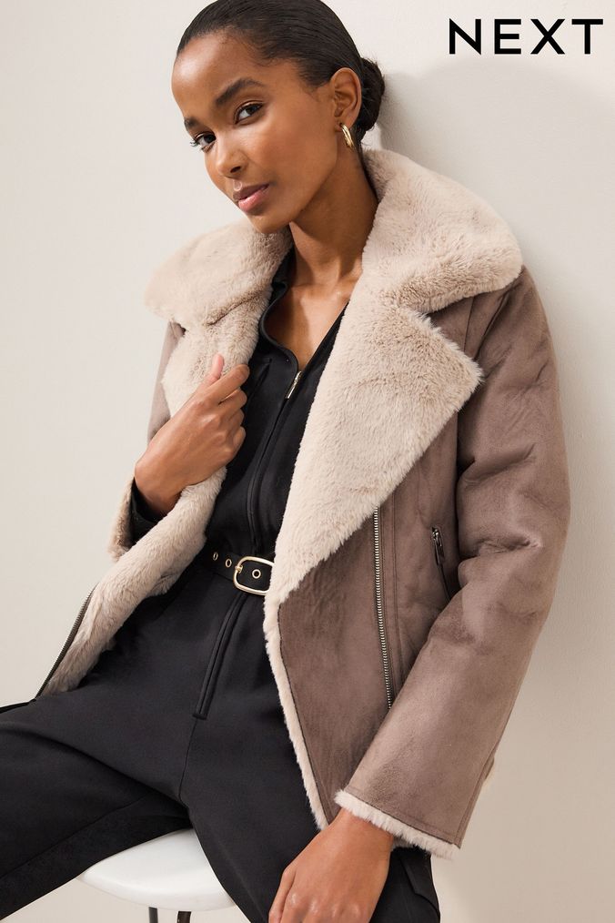 Faux fur suede biker jacket top