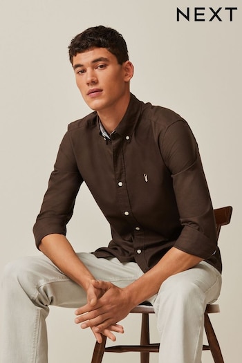 Dark Brown Slim Fit Long Sleeve Oxford Shirt (683068) | £25