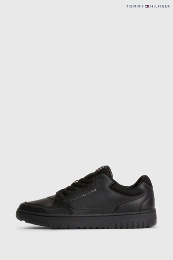 Tommy Hilfiger Basket Core Leather Black Trainers (683116) | £100